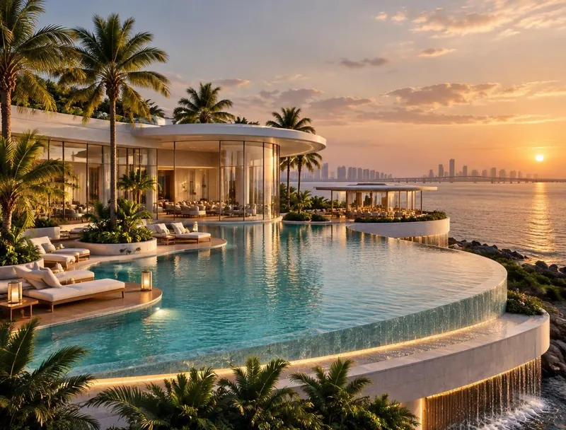 Beachfront floating club and lagoon pool